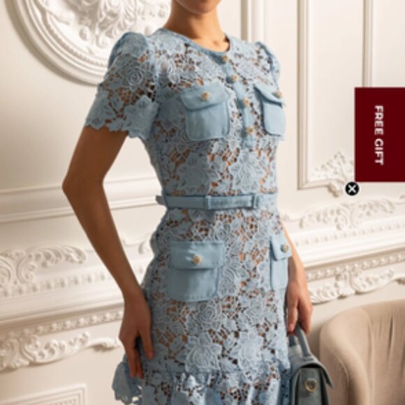 NWT Short Sleeve Embroidered Floral Dress - Blue (M) - Picture 3 of 8